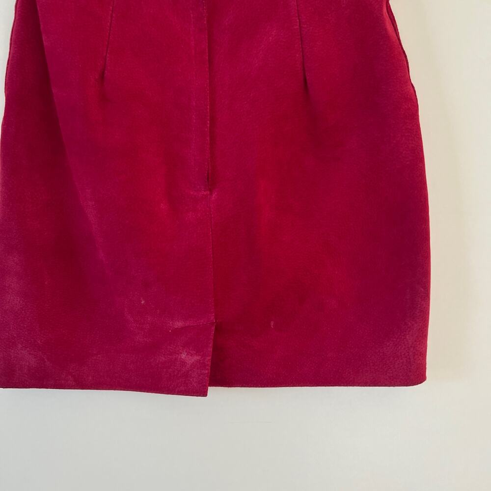 Vintage Barbie Pink Suede Leather Mini A Line Skirt Womens 4 Festival - Picture 3 of 12